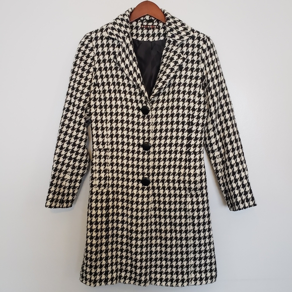 ⭐Dalia Black & White Houndstooth Button Up Wool Jacket Size 4 - Picture 1 of 9
